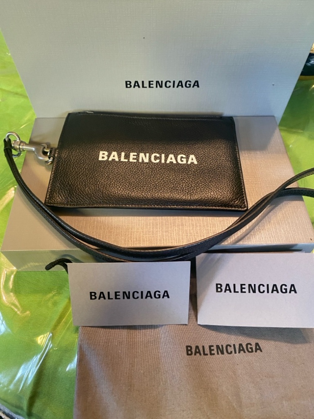 Balenciaga Black Leather Logo Zip Pouch